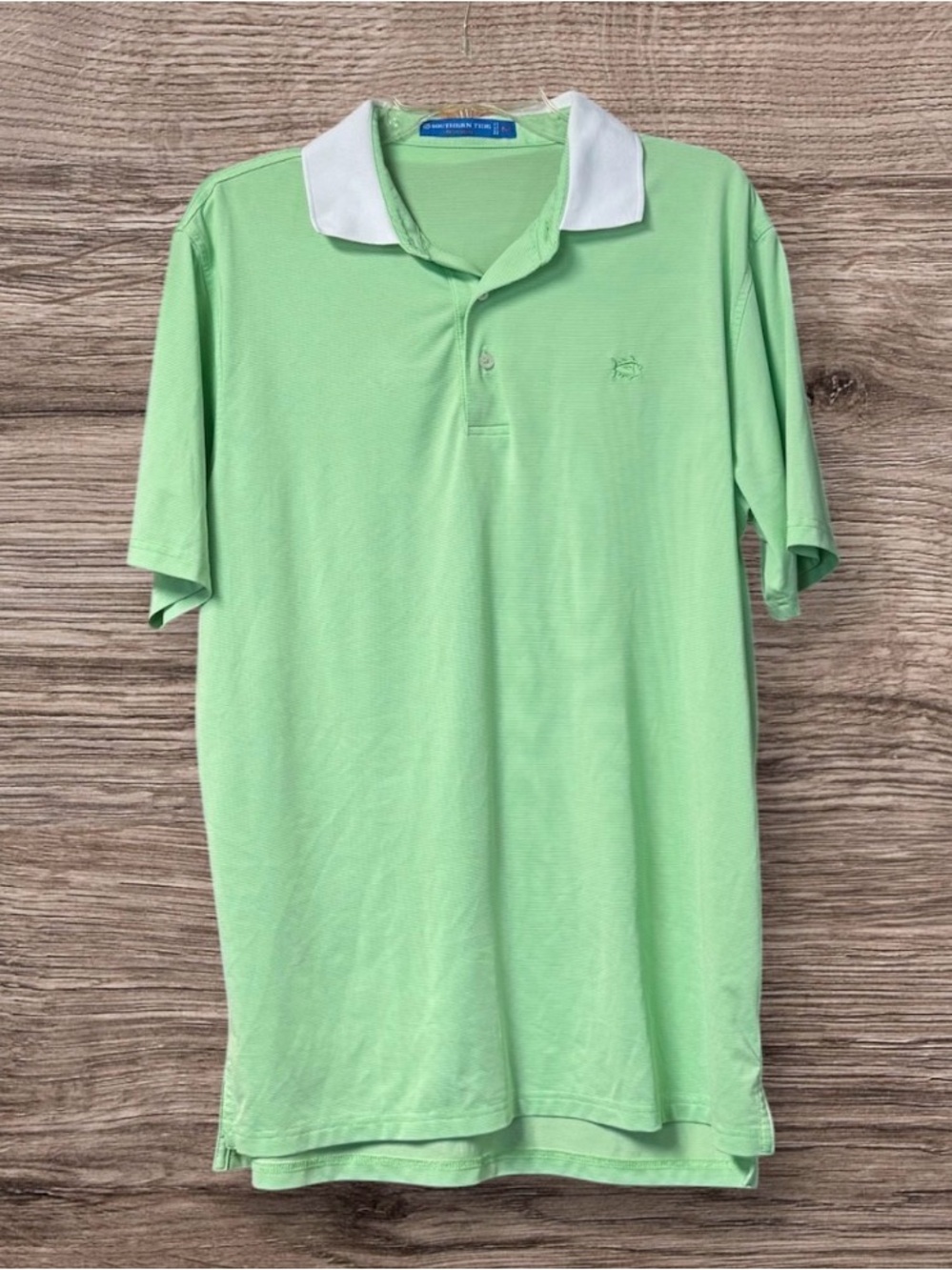 Southern Tide Mens Tide to Trail S/S Golf Polo Shirt Neon Green Stripes M